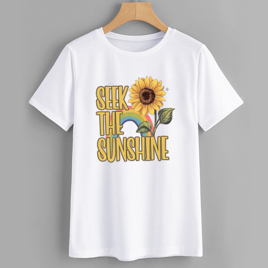Sunflower Graphic T-Shirt with 'Seek the Sunshine' Print