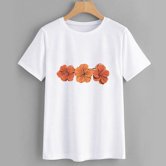 Brand Floral Orange Hibiscus Cotton T-Shirt