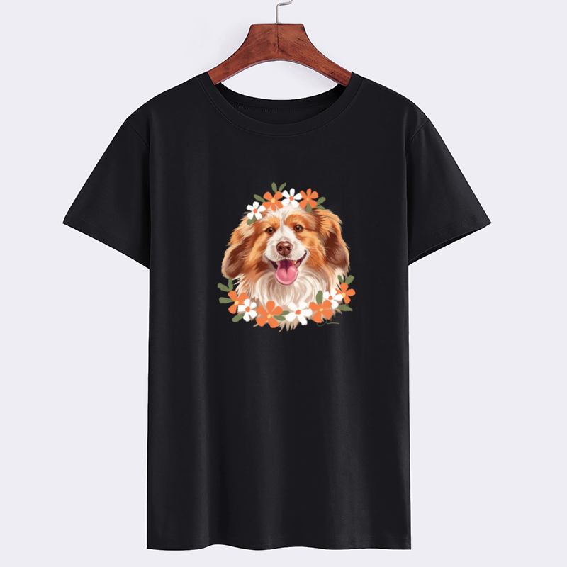 Floral Dog Graphic Tee - Cute Dog Portrait T-Shirt