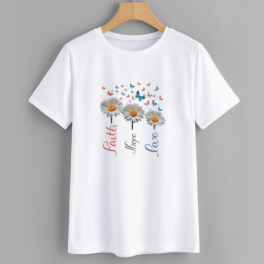 Daisy Faith Hope Love Cotton Graphic T-Shirt