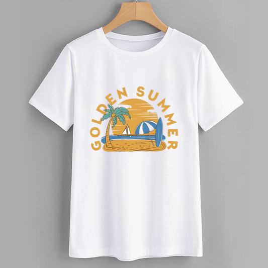 Golden Summer Cotton Graphic T-Shirt