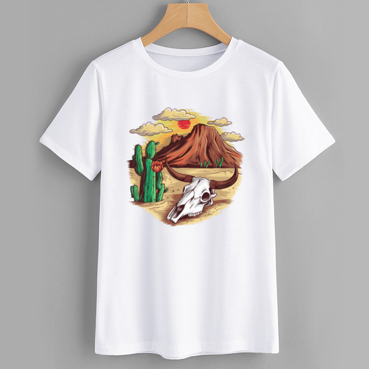 Desert Sunset Bull Skull Graphic T-Shirt