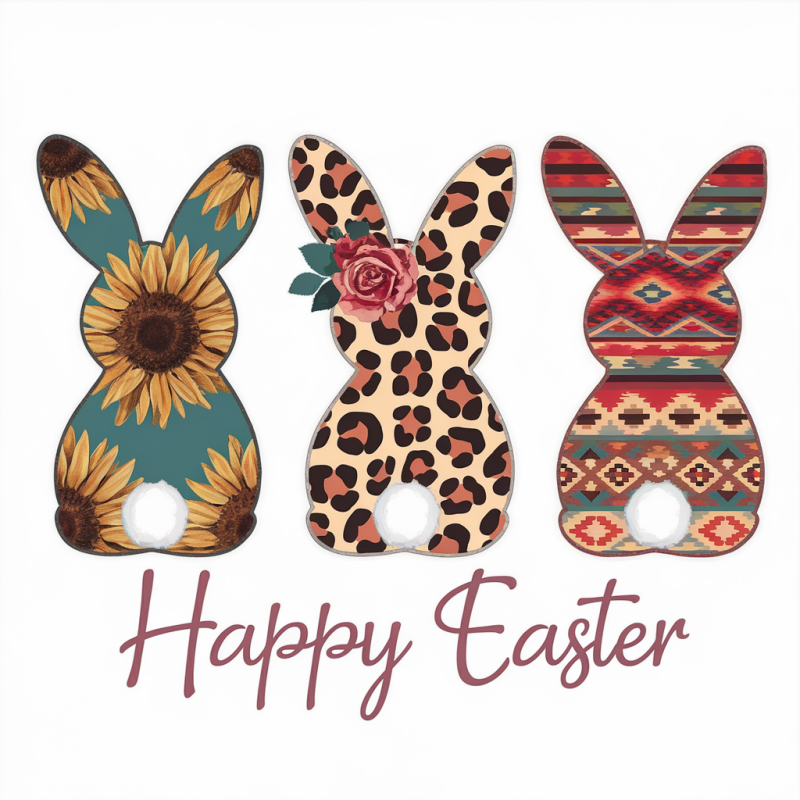 Easter Bunny Graphic Tee with Floral and Leopard Prints