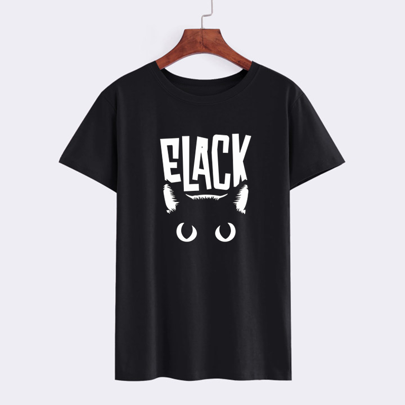 ELACK Cat Graphic Black T-Shirt