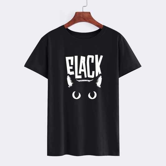 ELACK Cat Graphic Black T-Shirt