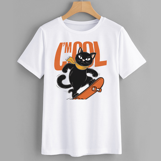 Cool Cat Skateboard Graphic T-Shirt