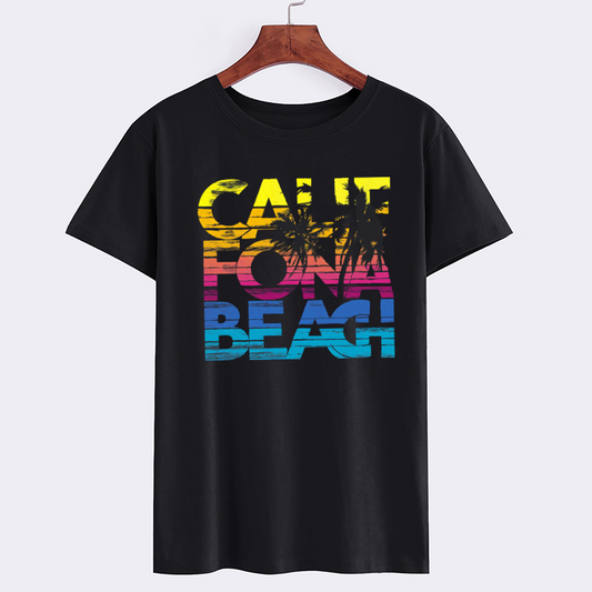 Retro California Beach Sunset Cotton T-Shirt