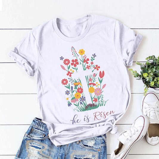 Floral Pattern 'He is Risen' T-shirt