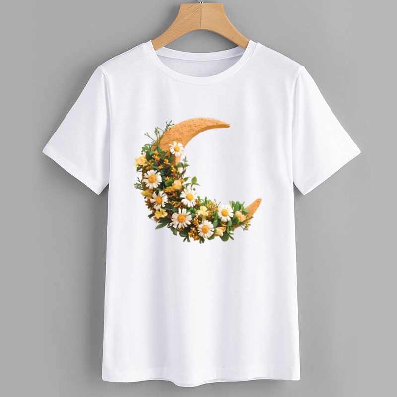 Floral Crescent Moon Graphic T-Shirt