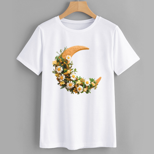 Floral Crescent Moon Graphic T-Shirt