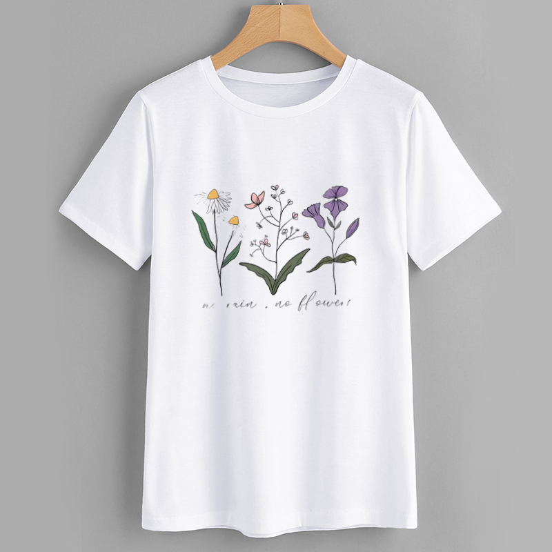 Floral Graphic T-Shirt - No Rain, No Flowers