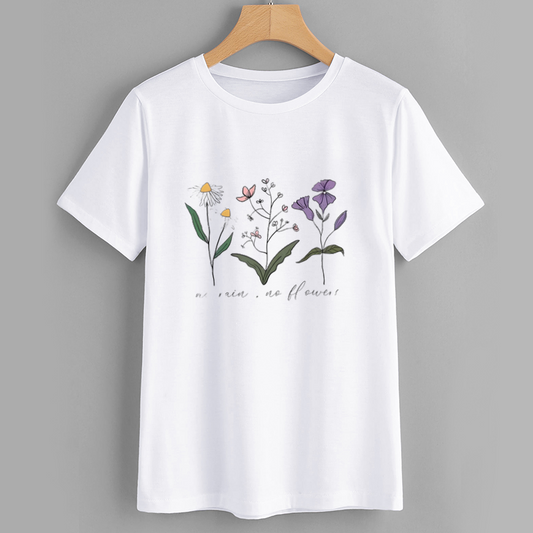 Floral Graphic T-Shirt - No Rain, No Flowers