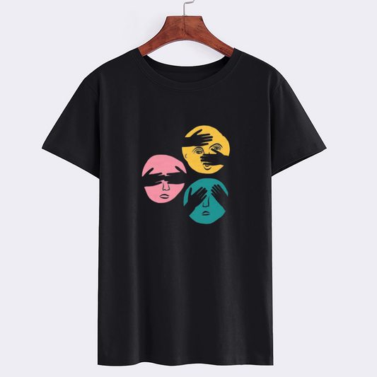 UrbanVibe Abstract Faces Cotton Graphic T-Shirt
