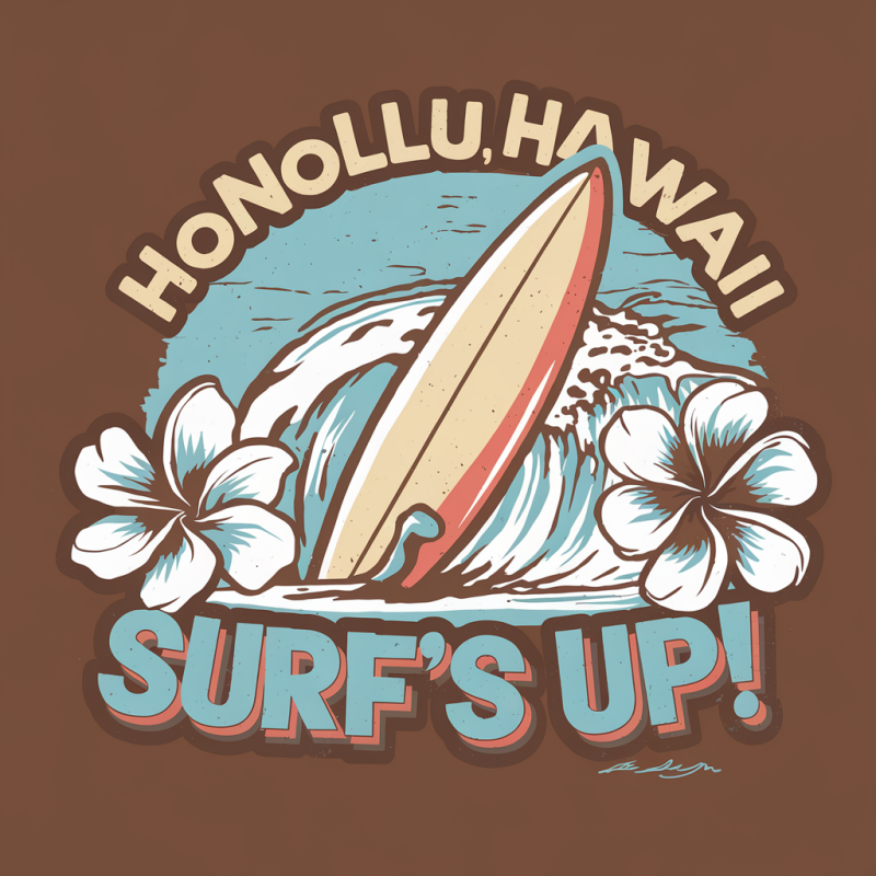 Hawaii Surfboard Graphic Black Cotton T-Shirt