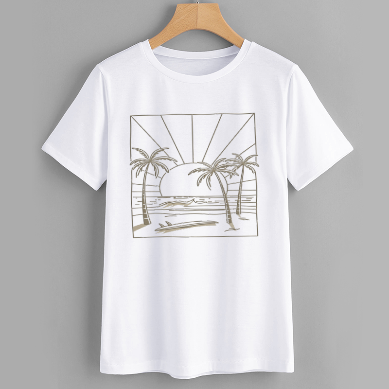 Beach Sunset Graphic T-Shirt with Palm Trees