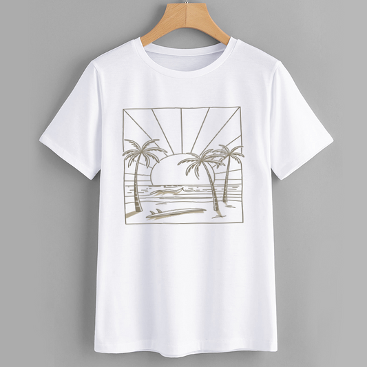 Beach Sunset Graphic T-Shirt with Palm Trees