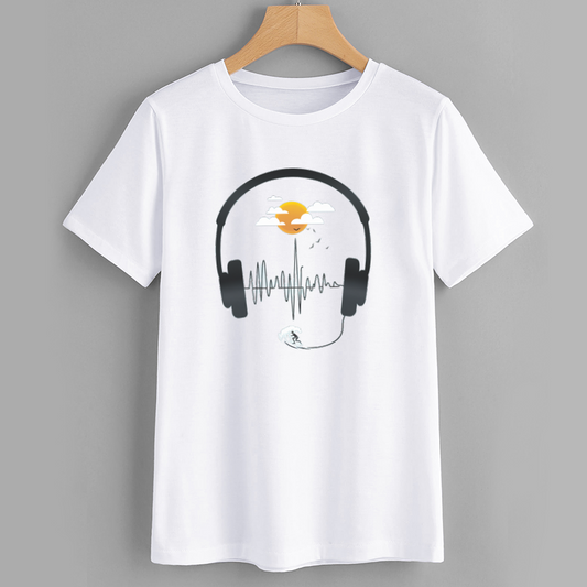 WaveSound Headphone Sunset Graphic Cotton T-Shirt