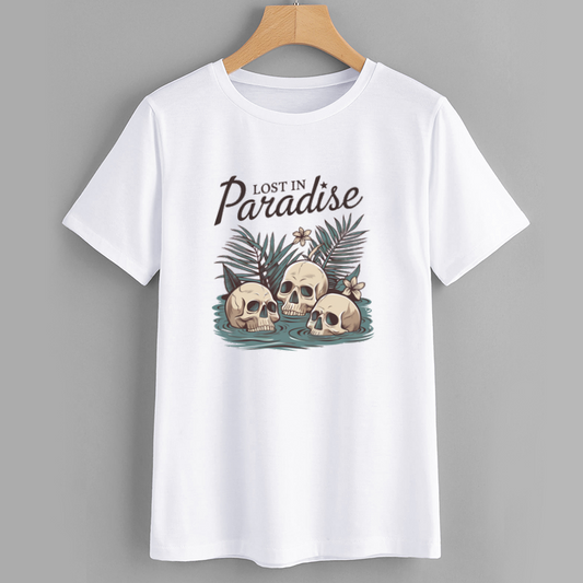 Lost in Paradise Skull Graphic Cotton T-Shirt