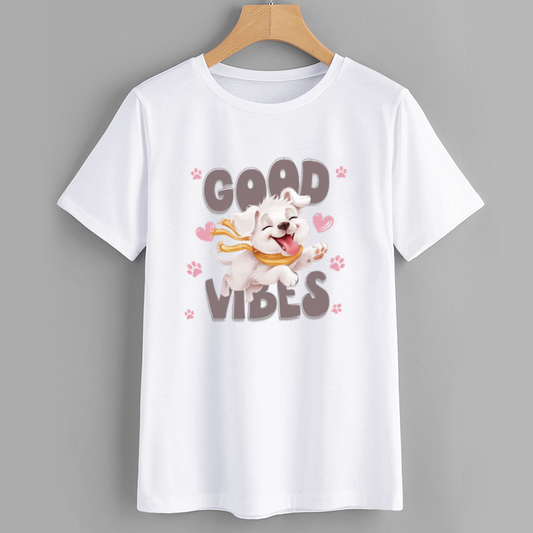 Good Vibes Cute Dog Graphic T-Shirt
