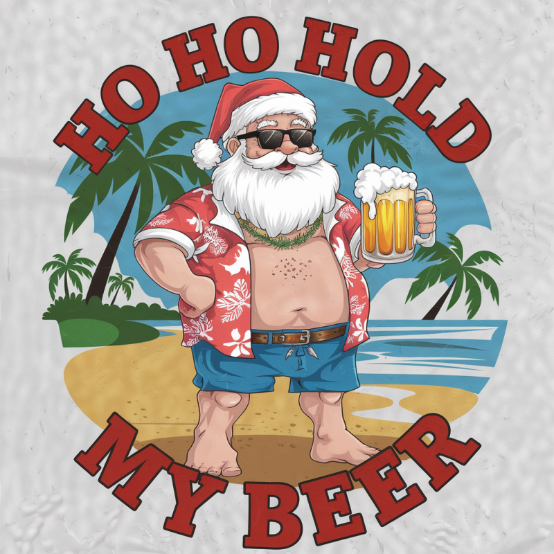 Funny Santa Claus Beach T-Shirt - Ho Ho Hold My Beer