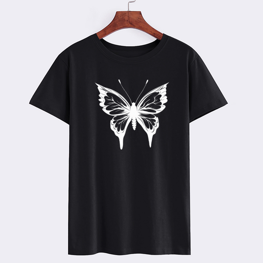 UrbanStyle Black Butterfly Graphic Cotton T-Shirt