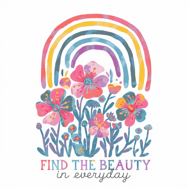 Colorful Floral Rainbow Graphic T-Shirt