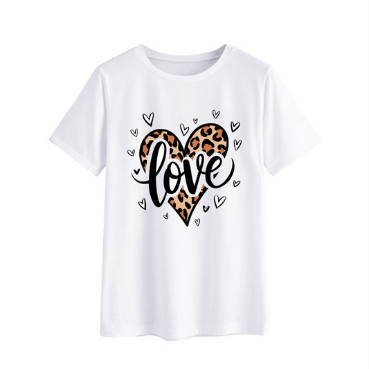 Leopard Print Love Graphic Tee - Stylish White T-Shirt