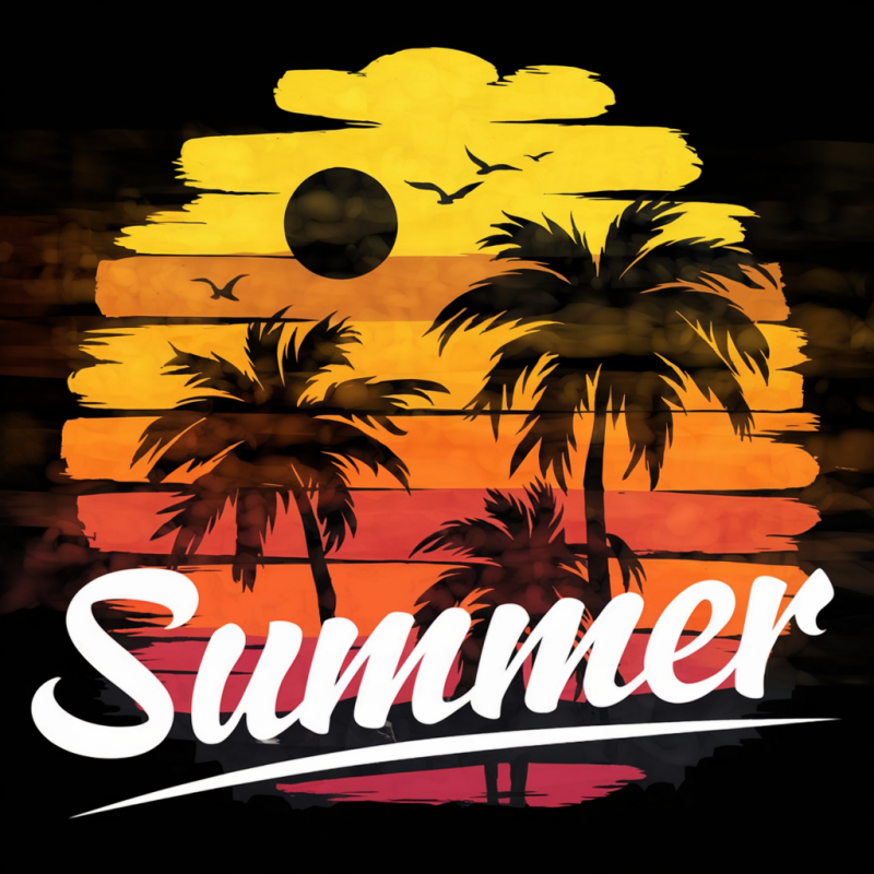 Sunset Palm Tree Summer Graphic Cotton T-Shirt