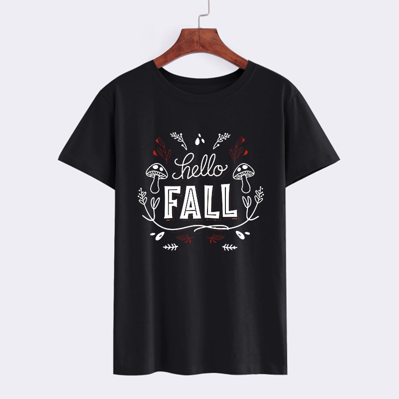 Hello Fall Graphic T-Shirt with Mushroom Design