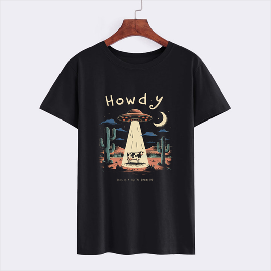 Howdy UFO Graphic T-shirt - Unique Fun Design for Casual Wear