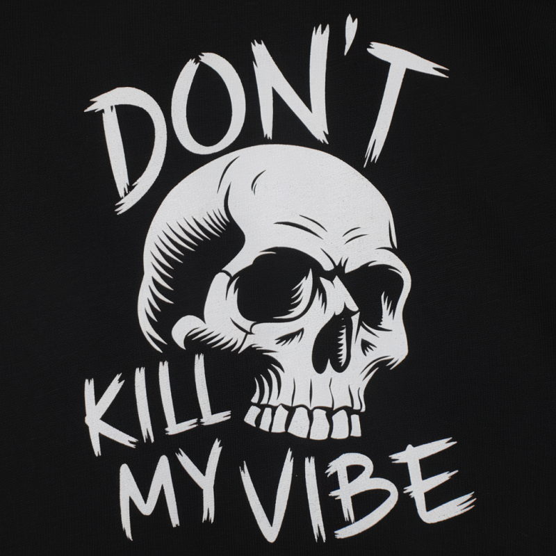 Skull Graphic T-Shirt with 'Don't Kill My Vibe' Print