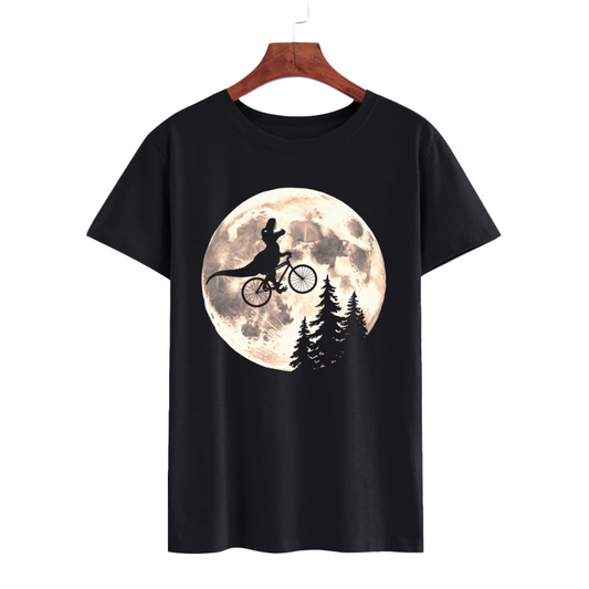 Dinosaur Riding Bicycle Graphic T-Shirt