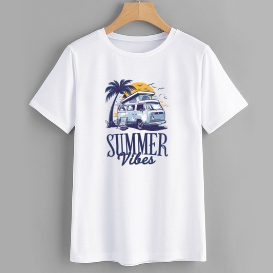 Summer Vibes Graphic T-Shirt with Palm Tree and Van Design