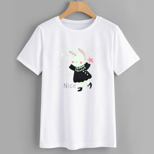 Cute Rabbit Graphic T-Shirt with Star Design