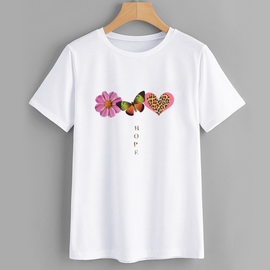 Hope Graphic Cotton T-Shirt – Flower Butterfly Heart