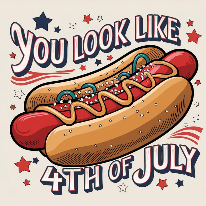 Funny Hot Dog 4th of July Graphic T-Shirt