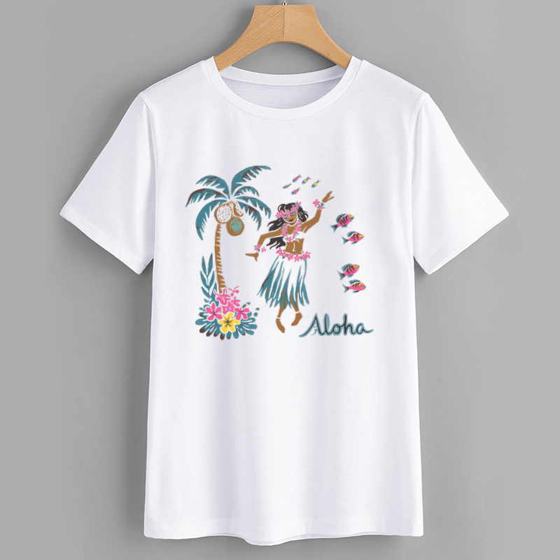 Hawaiian Aloha Graphic T-Shirt with Hula Dancer