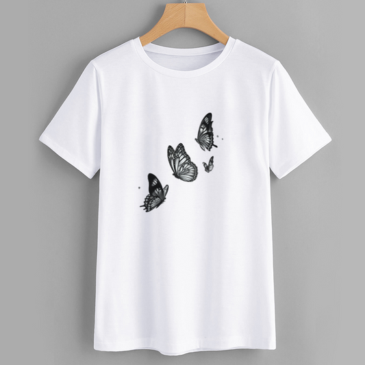 Butterfly Graphic White Cotton T-Shirt