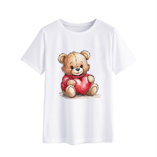 Cute Teddy Bear Heart Graphic T-Shirt for Kids