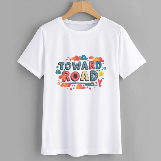 Colorful 'Toward Road' Graphic Tee - Casual Cotton T-Shirt