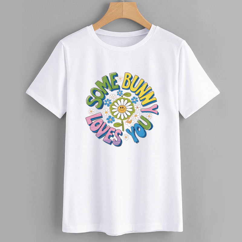Some Bunny Loves You Flower Graphic T-Shirt
