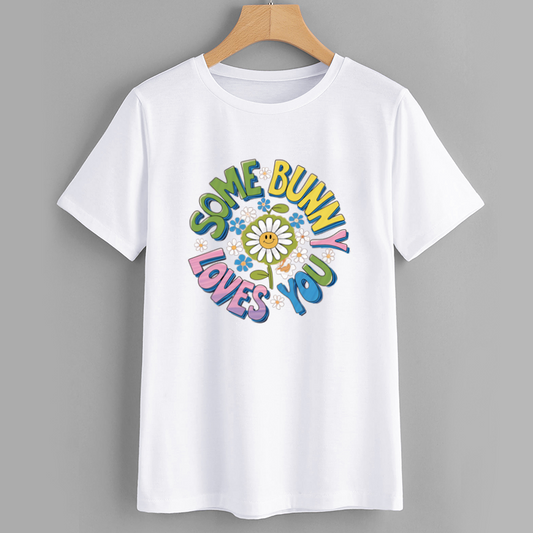 Some Bunny Loves You Flower Graphic T-Shirt