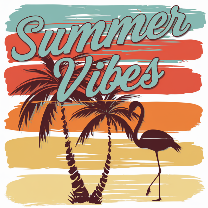 Tropical Summer Vibes Palm Flamingo Cotton T-Shirt
