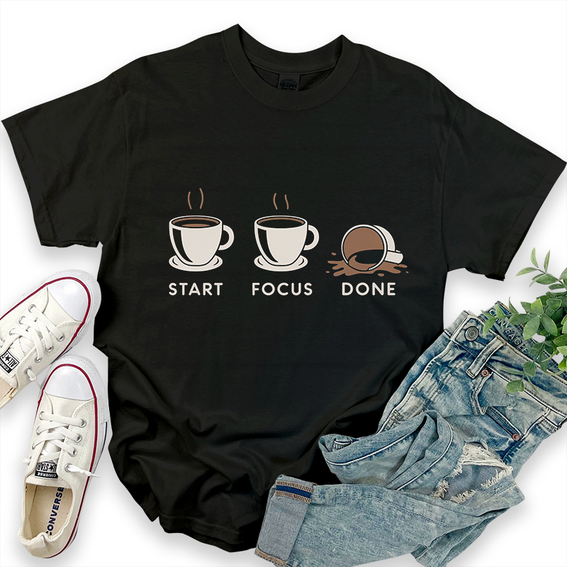 Casual Patterned 'Start, Focus, Done' T-Shirt