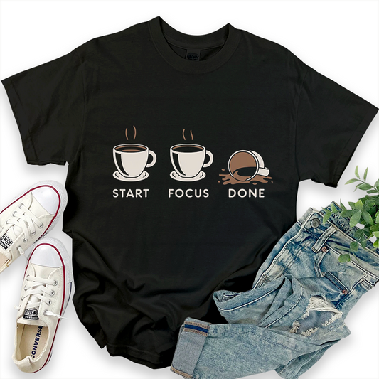Casual Patterned 'Start, Focus, Done' T-Shirt