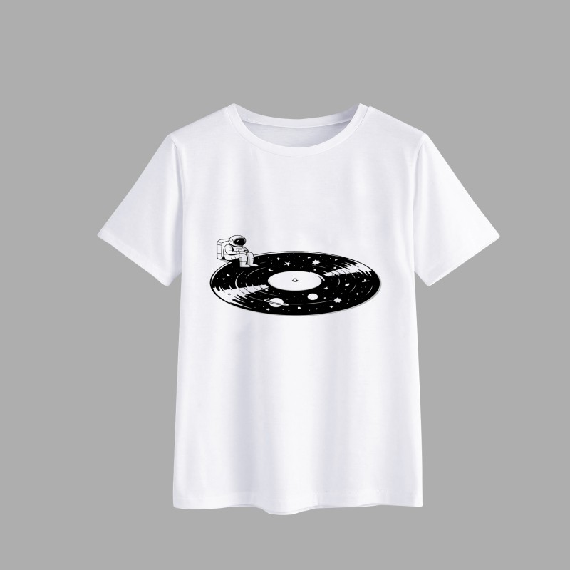 Astronaut Sitting on Vinyl Record Graphic T-Shirt