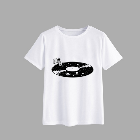 Astronaut Sitting on Vinyl Record Graphic T-Shirt