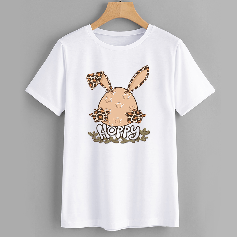 Leopard Print HOPPY Bunny Graphic T-Shirt