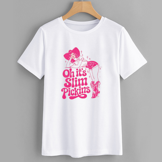 Oh It's Slim Pickins Graphic Tee - Vintage Cowgirl T-Shirt