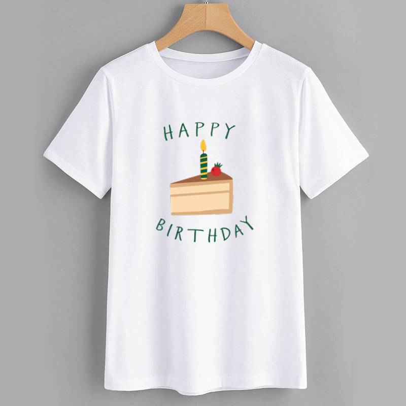 Cotton Happy Birthday Cake Graphic T-Shirt